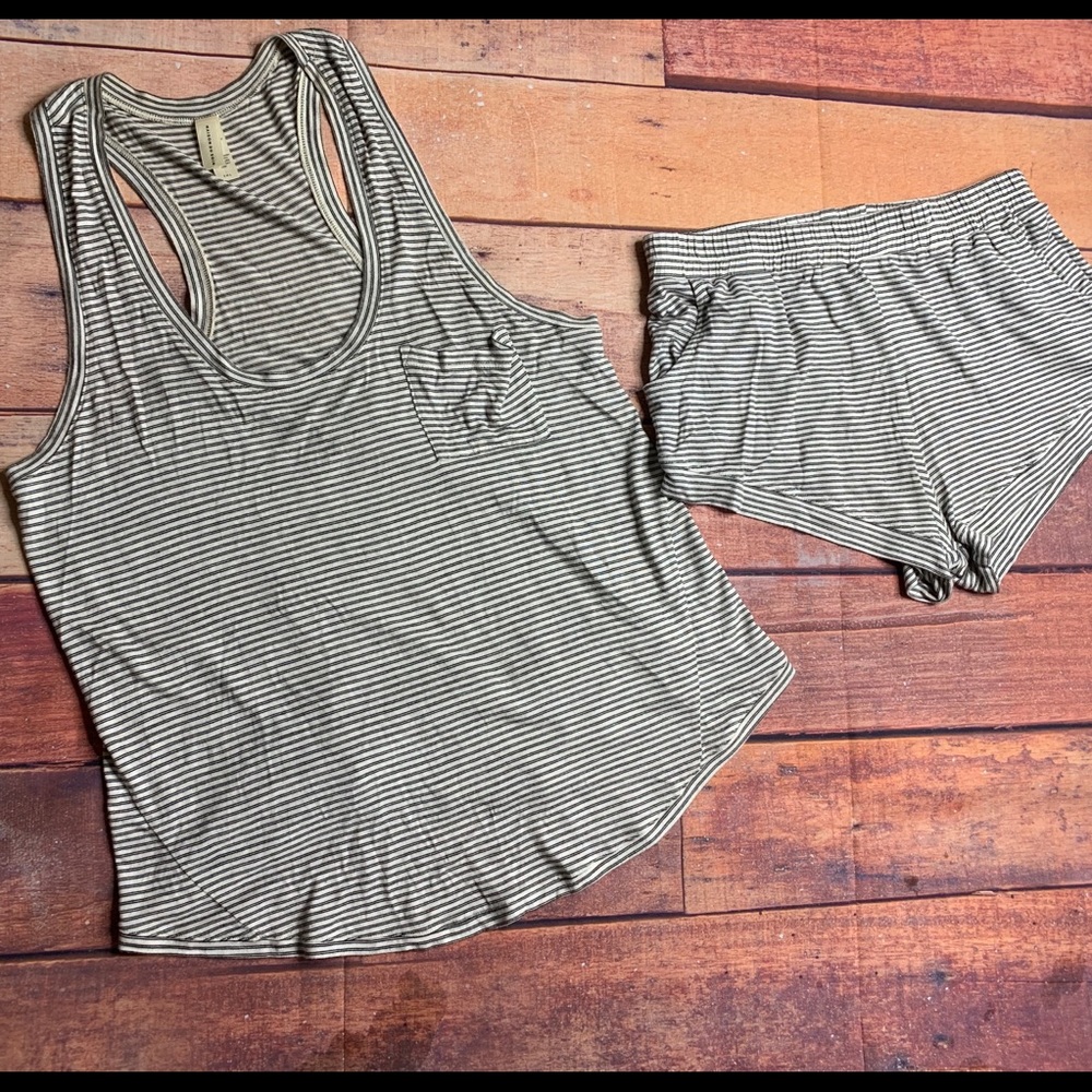 Maison Du Soir Pajama Set Heather Grey Striped - image 2